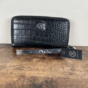 Christian Lacroix Wallet Zipper Closure Back Pocket NWT Black Wristlet Strap